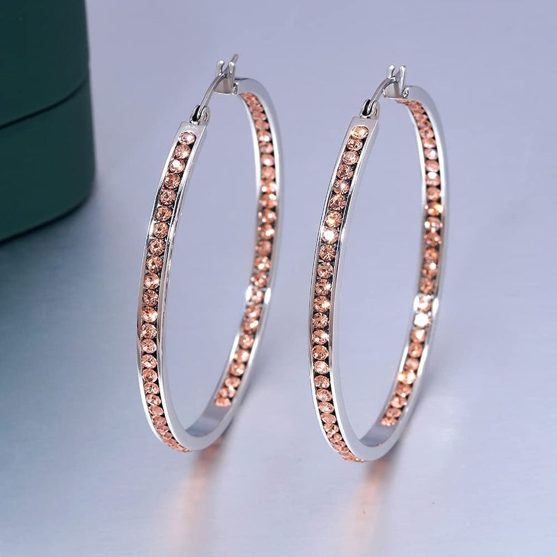 CiNily Stainless Steel Hoop Earrings for Women Ladies Champagne Cubic Zirconia Large Big Hoop Earrings Hypoallergenic for Sensitive Ears - Image 5